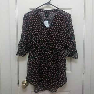 Rue21 black flowers chiffon blouse